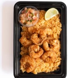 Baja Shrimp with Spanish Rice, Lime & Fresh Salsa Baja Shrimp with Spanish Rice, Lime & Fresh Salsa