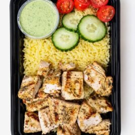Lemon Garlic Chicken over Saffron Rice Plate Lemon Garlic Chicken over Saffron Rice Plate