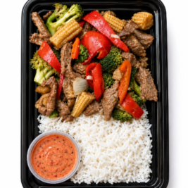 Beef&Broccoli with Greek Yogurt, Sriracha Sauce Plate beef and broccoli with Greek yogurt, Sriracha dipping sauce